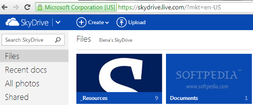 Showing an example of SkyDrive account working with MS Word 2013